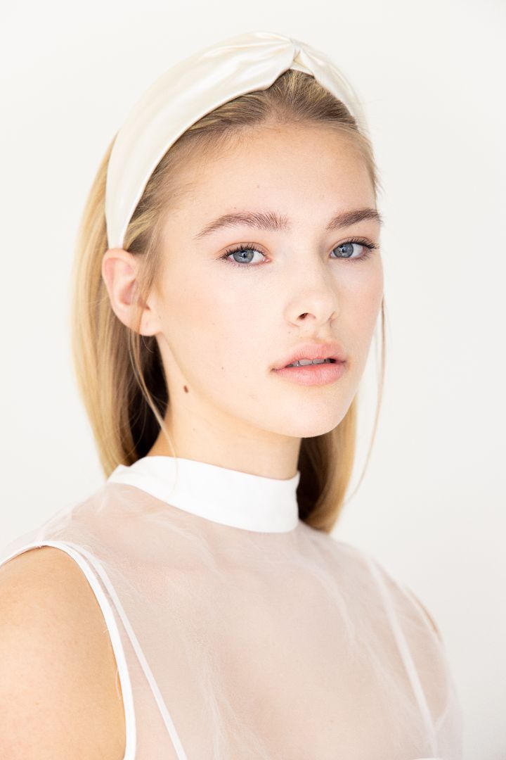White Silk Headband design for comfort and minimal style. Made in NYC.